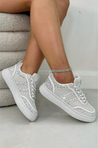 Kristallen Nova Sprankelende Stripe Veterschoenen in wit met glitterdetails. 3