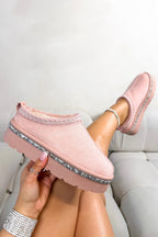 Luxe kristallen platform slippers in roze met faux fur voering.