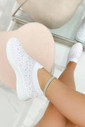 Kristallen Regenboog Drop Stretch Sok Trainers in Wit met glanzende afwerking.