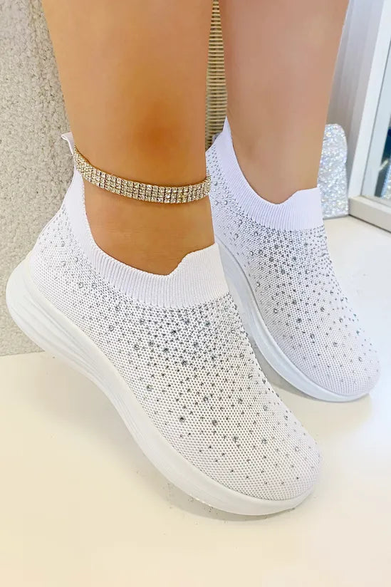 Kristallen Regenboog Drop Stretch Sok Trainers in Wit met glanzende afwerking. 2