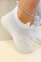 Kristallen Regenboog Drop Stretch Sok Trainers in Wit met glanzende afwerking. 3