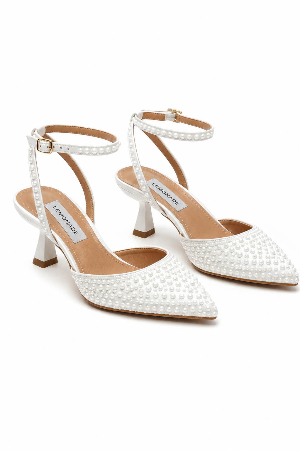 Kristallen schattige parels slingback kitten hakken in wit. 4