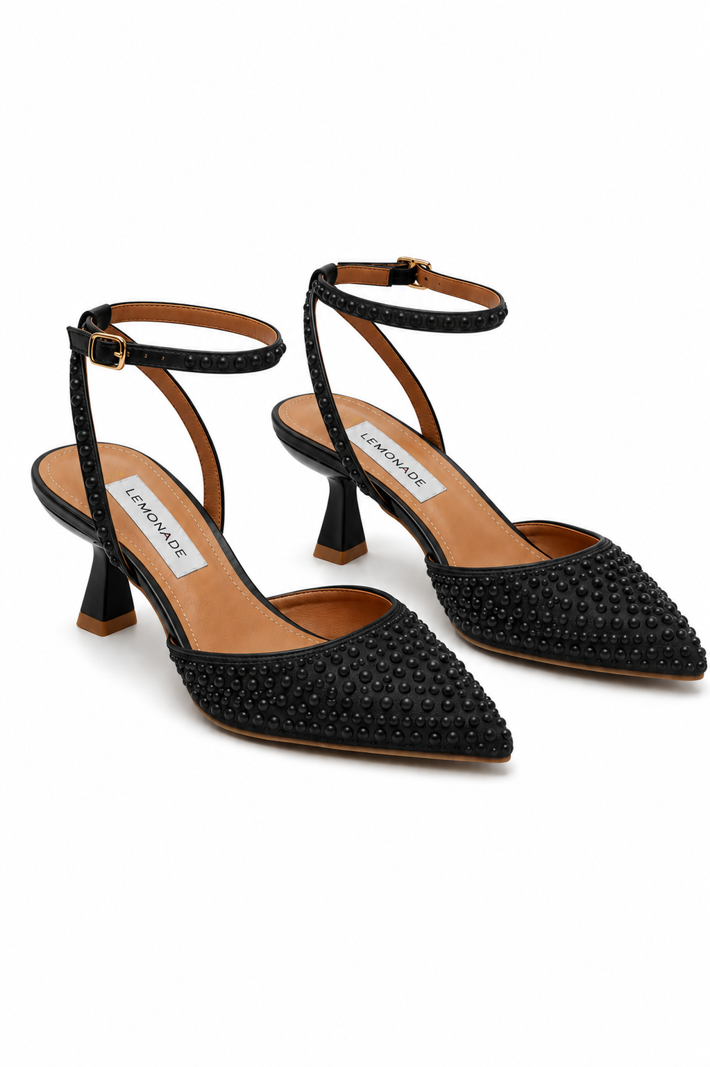 Kristallen Schattige Parels Slingback Kitten Heels in zwart voor vrouwen. 3