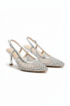 Kristallen Siren Slingback Court Heels in glanzend zilver 5