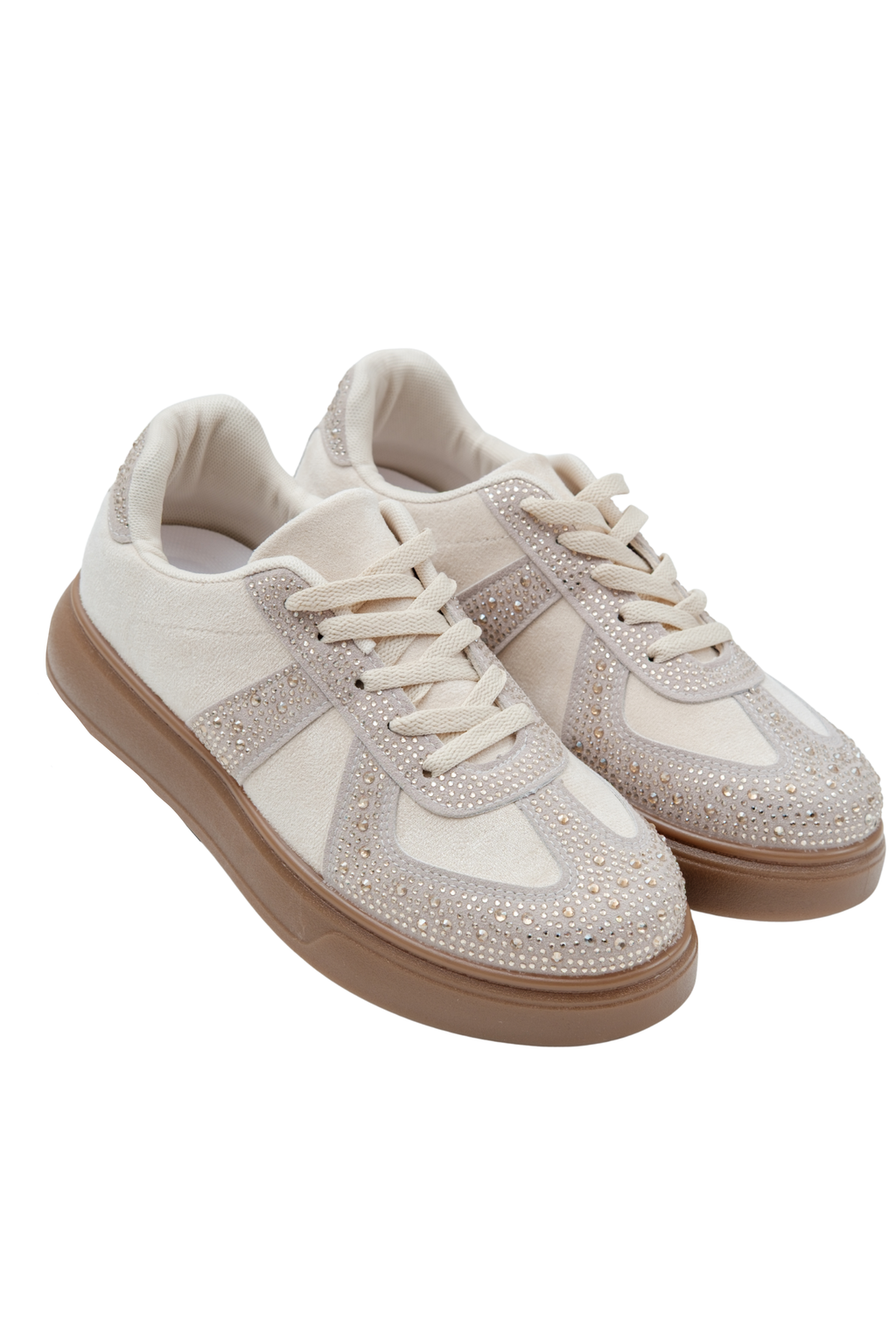 Kristallen Sprankelende Dash Trainers in Nude kleur met glamoureuze uitstraling. 7