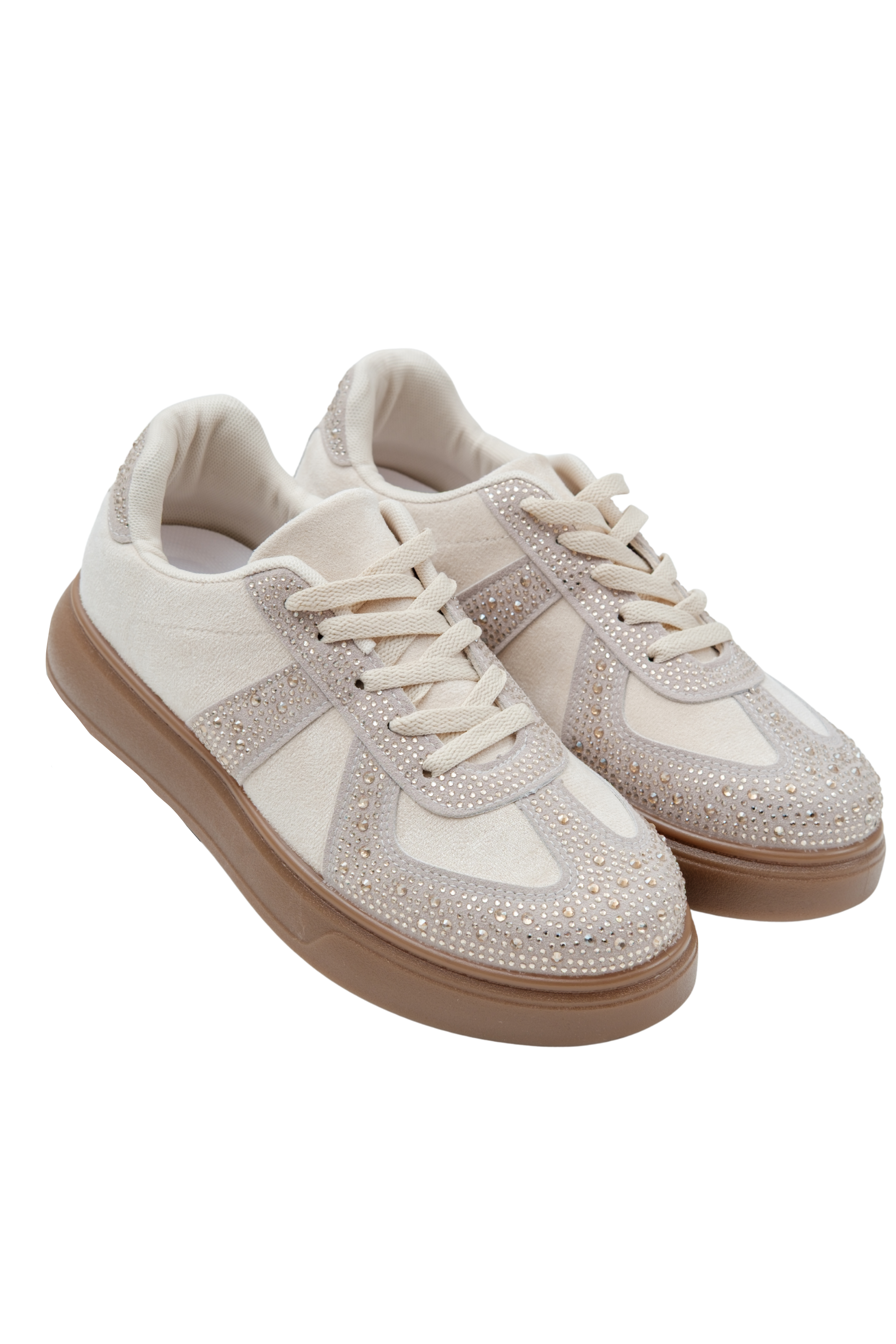 Kristallen Sprankelende Dash Trainers in Nude kleur met glamoureuze uitstraling. 7