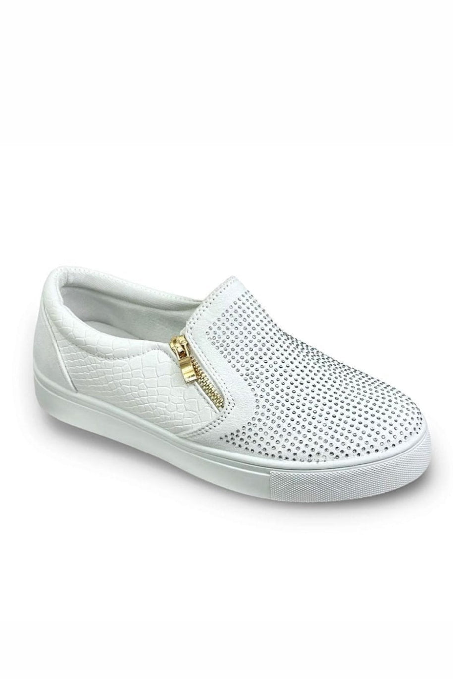 Elegante Kristallen Suède Rits Pumps in wit met decoratieve details. 7
