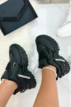 Kristallen Track Luxe Chunky Sneakers in zwart met sprankelende details. 3