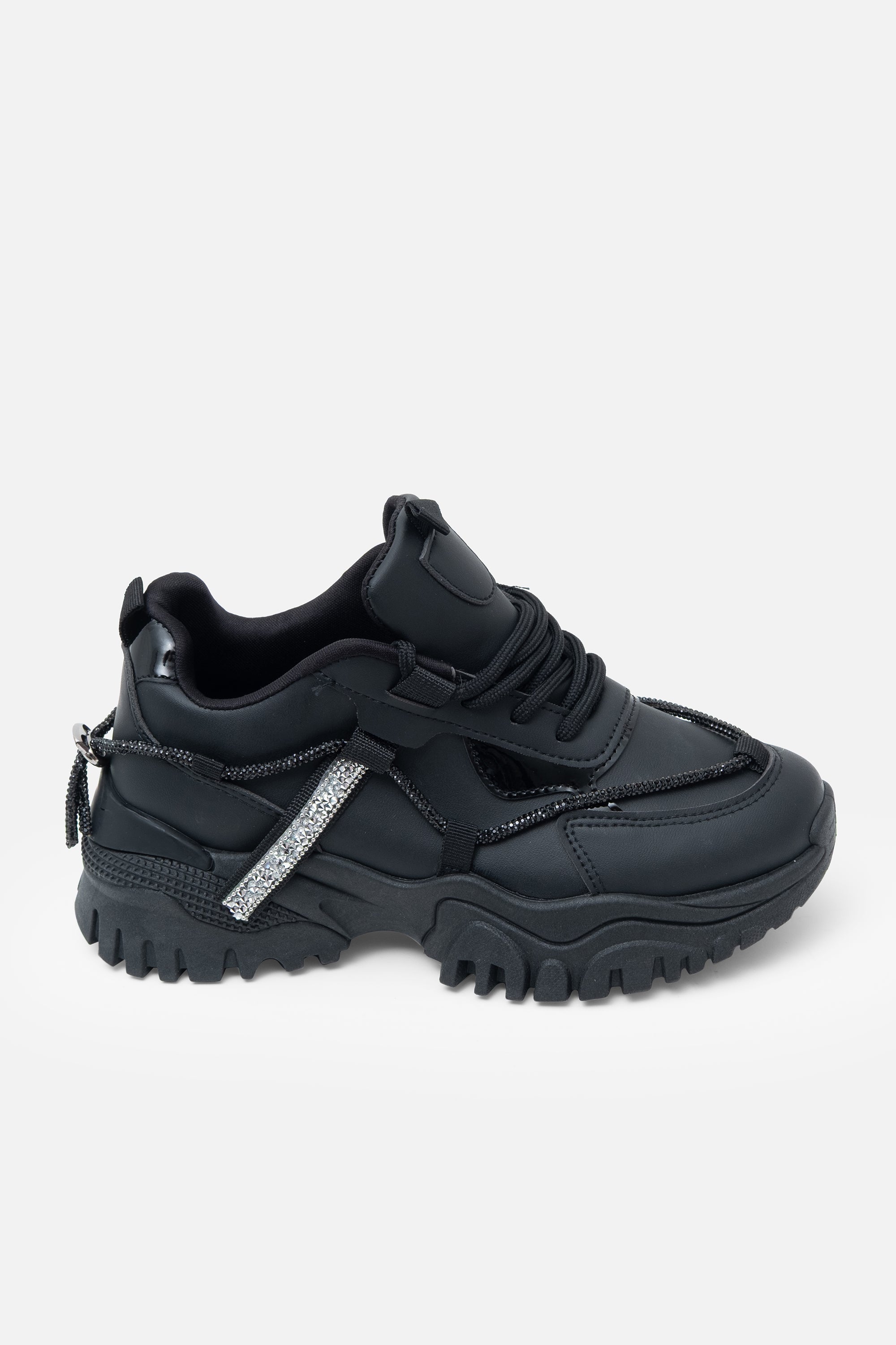 Kristallen Track Luxe Chunky Sneakers in zwart met sprankelende details. 4