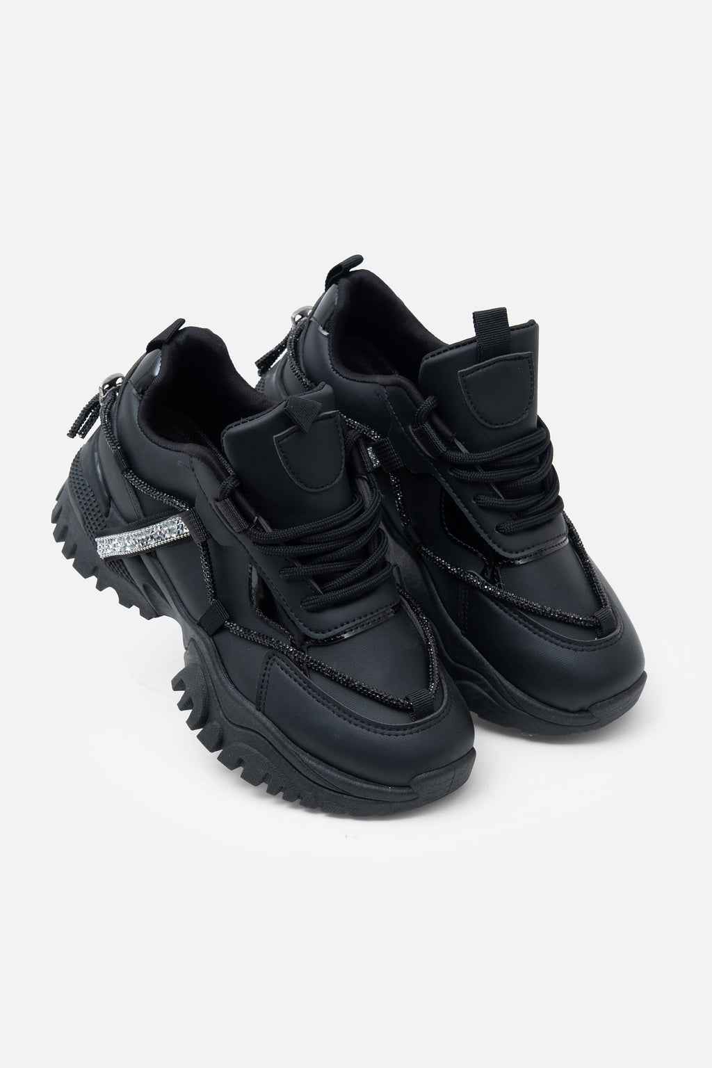 Kristallen Track Luxe Chunky Sneakers in zwart met sprankelende details. 5