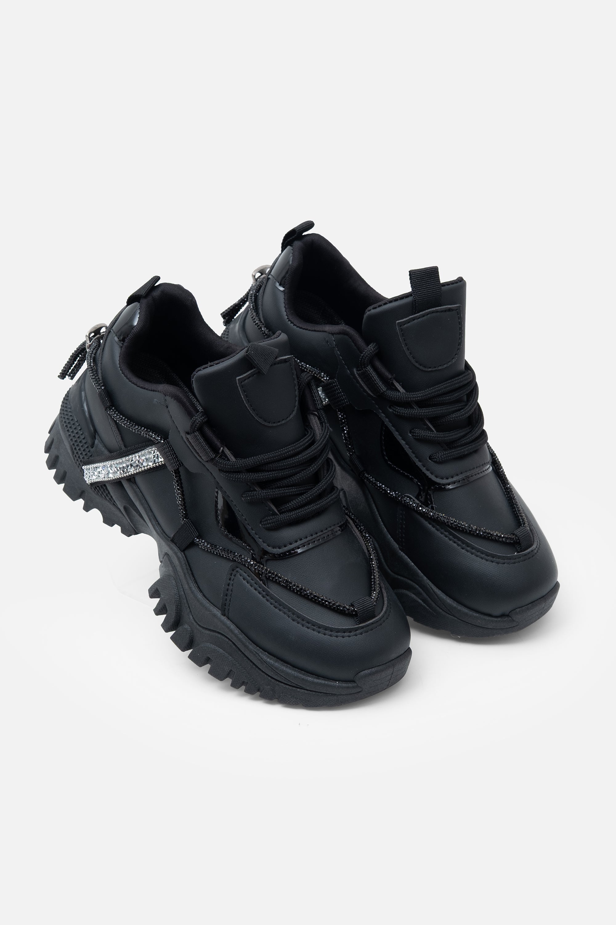 Kristallen Track Luxe Chunky Sneakers in zwart met sprankelende details. 5