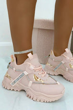 Kristallen Track Luxe Chunky Trainers in babyroze met sprankelende details. 2