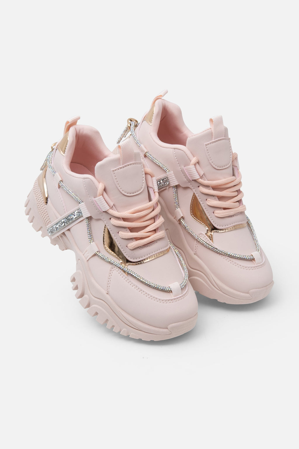 Kristallen Track Luxe Chunky Trainers in babyroze met sprankelende details. 5