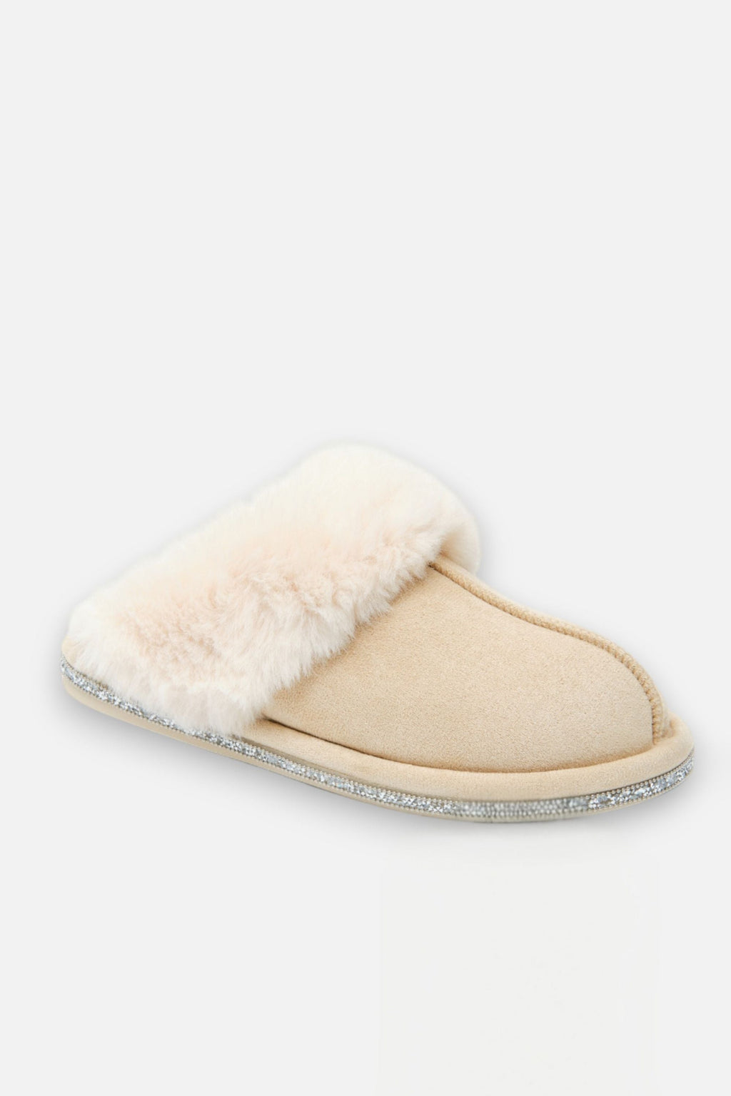Luxe kristallen trim gezellige slippers in nude kleur. 5