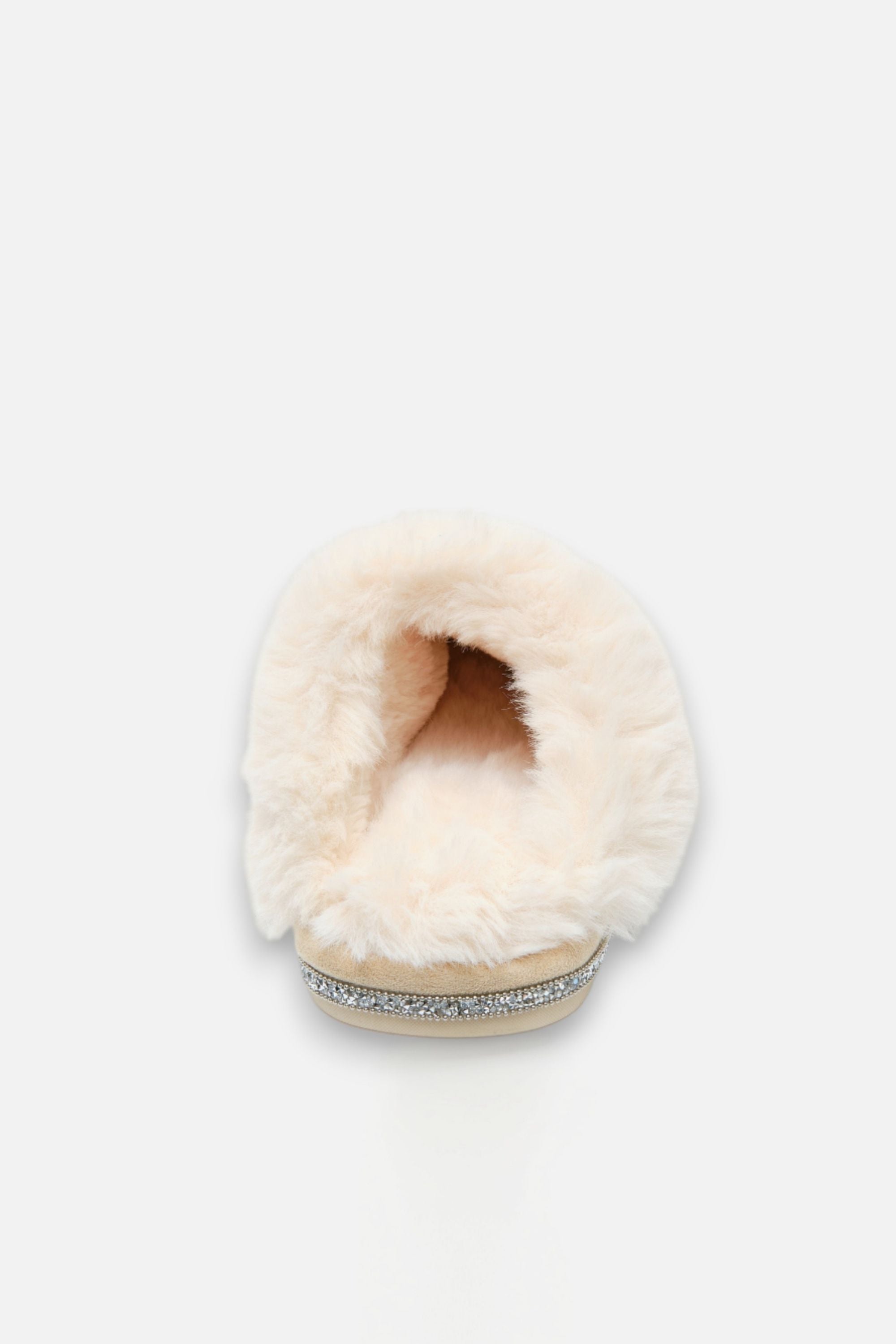 Luxe kristallen trim gezellige slippers in nude kleur. 6