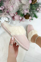 Kristallen trim gezellige slippers in roze kleur 4