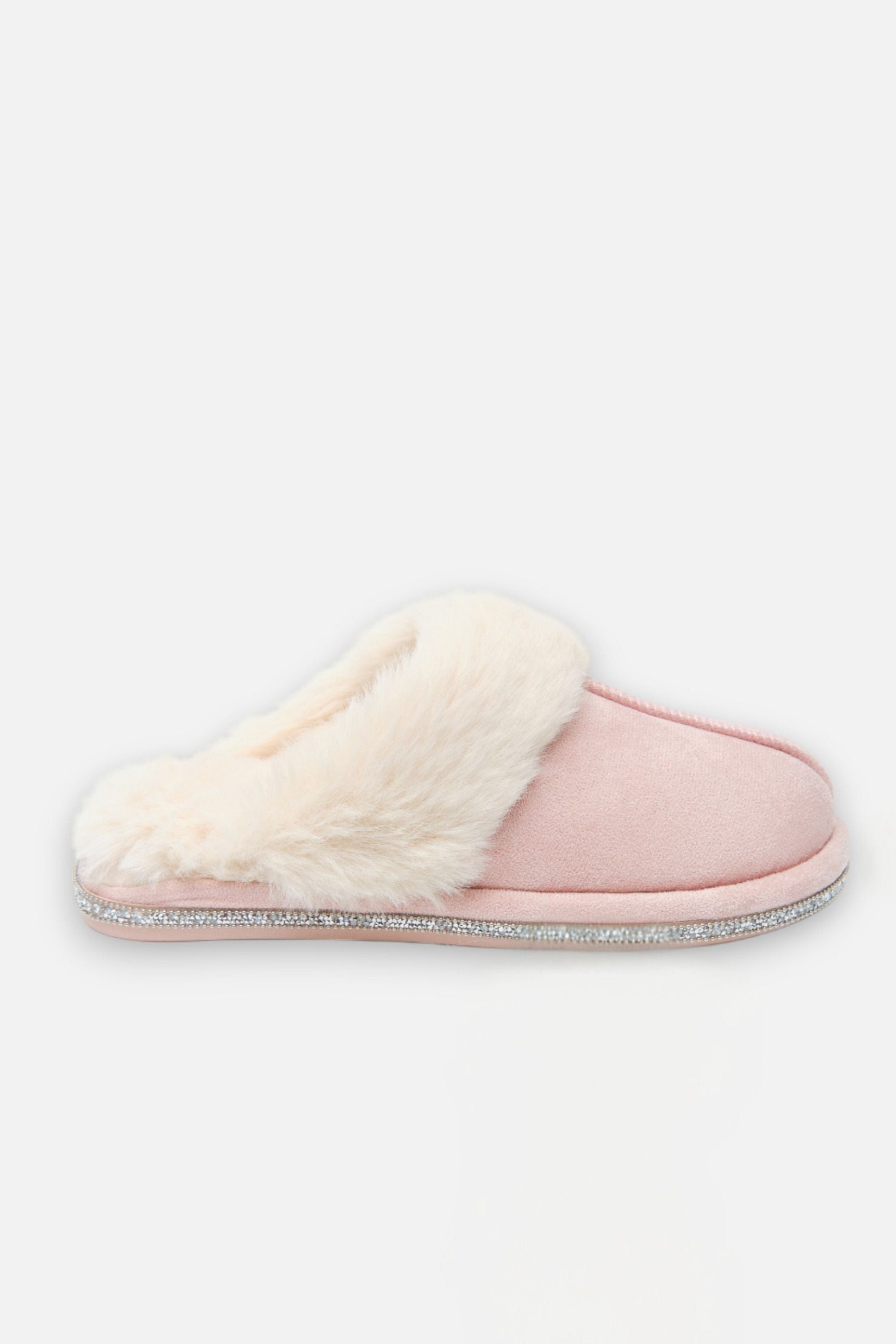 Kristallen trim gezellige slippers in roze kleur 5