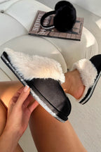 Kristallen trim gezellige slippers in zwart met faux fur