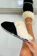 Kristallen trim gezellige slippers in zwart met faux fur 2