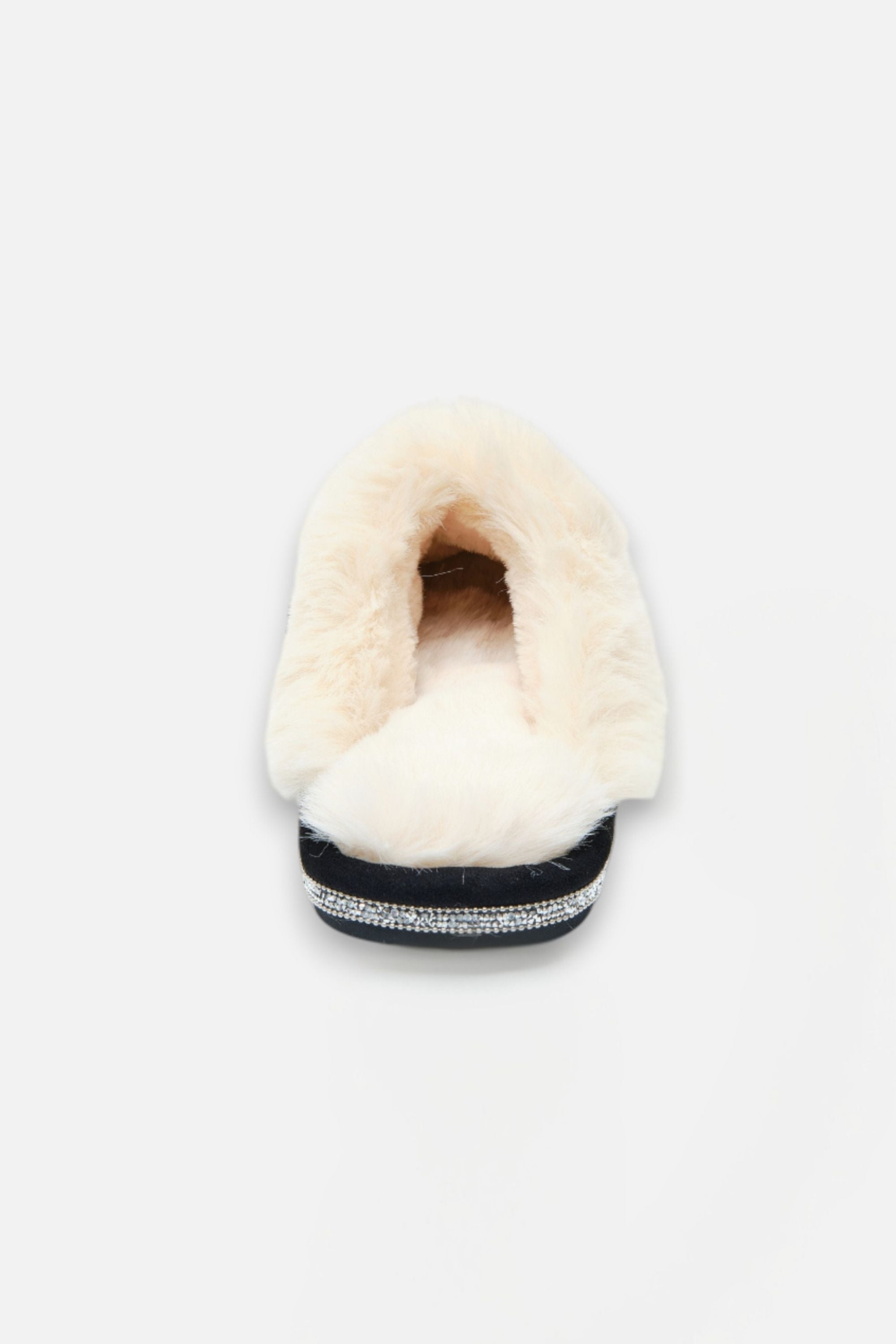 Kristallen trim gezellige slippers in zwart met faux fur 7