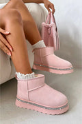 Kristallen Trim Platform Ultra Mini Snugg Boots in babyroze met glinsterende afwerking.