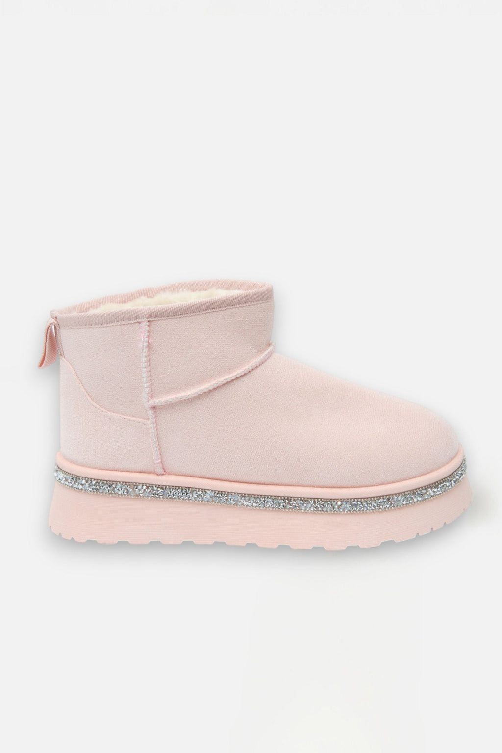 Kristallen Trim Platform Ultra Mini Snugg Boots in babyroze met glinsterende afwerking. 5