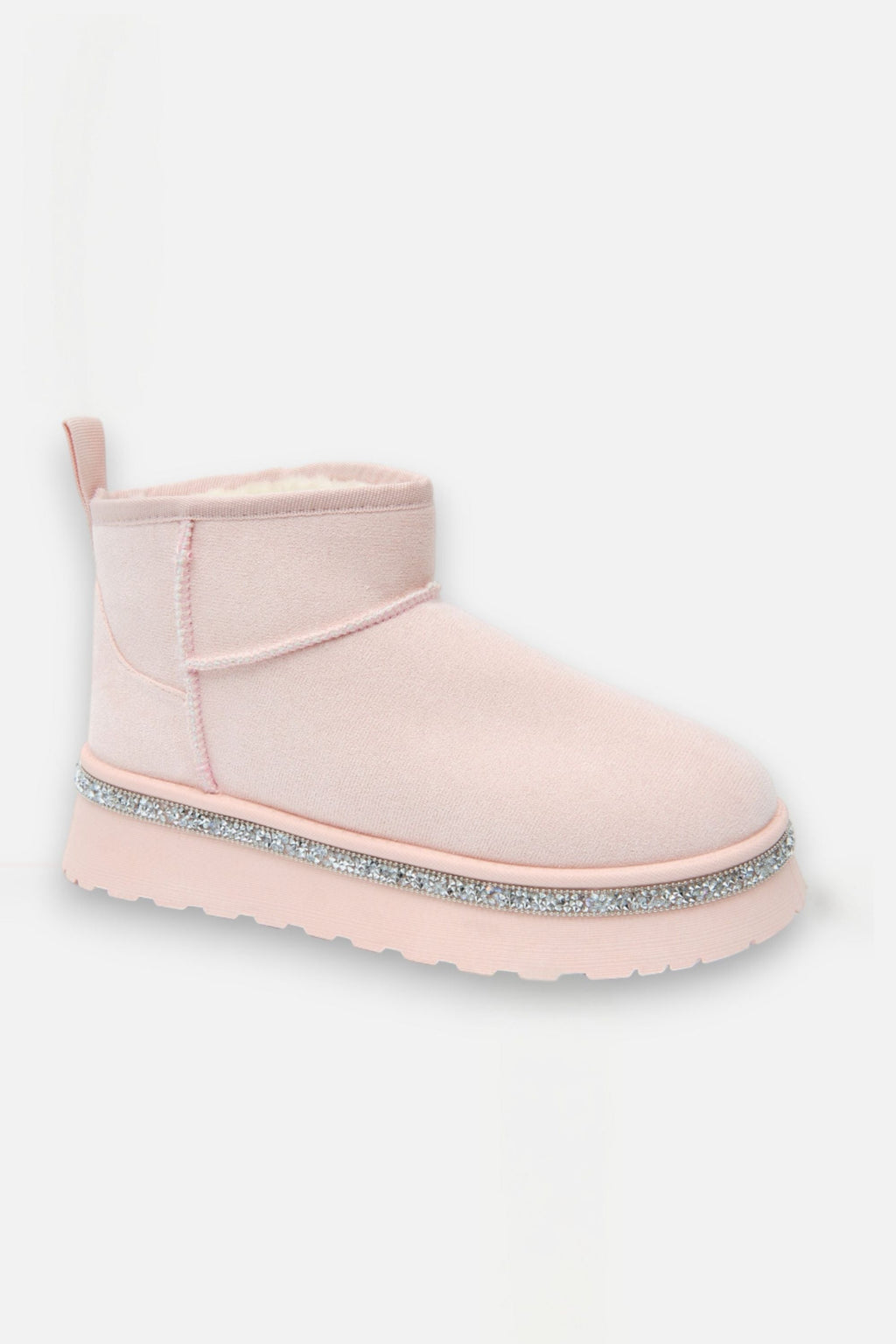 Kristallen Trim Platform Ultra Mini Snugg Boots in babyroze met glinsterende afwerking. 6
