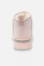 Kristallen Trim Platform Ultra Mini Snugg Boots in babyroze met glinsterende afwerking. 7