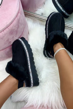 Glanzende kristallen trim platform ultra mini snugg boots in zwart 2