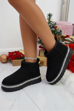 Glanzende kristallen trim platform ultra mini snugg boots in zwart 4