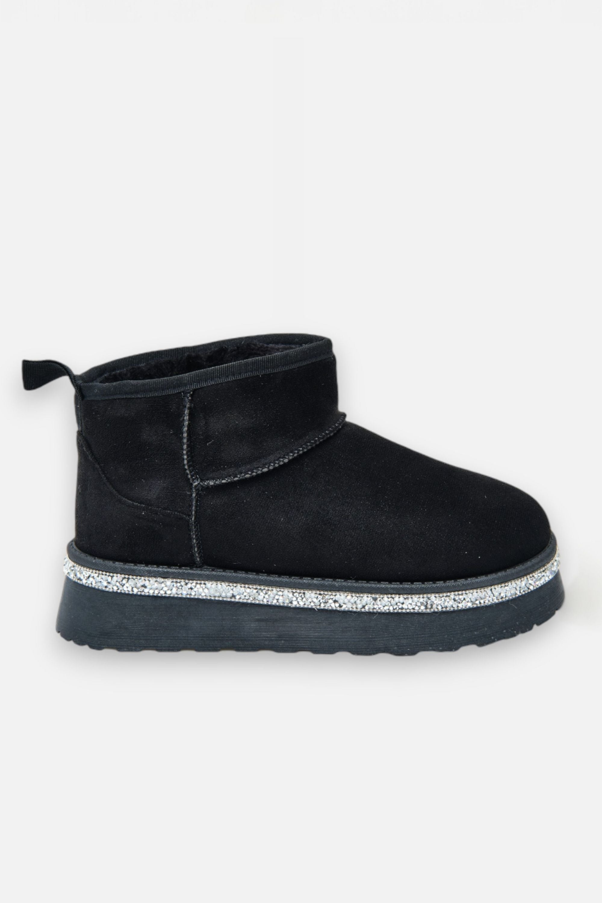 Glanzende kristallen trim platform ultra mini snugg boots in zwart 5