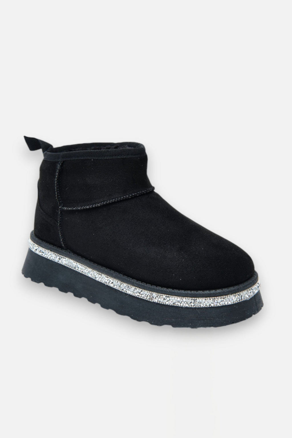 Glanzende kristallen trim platform ultra mini snugg boots in zwart 6