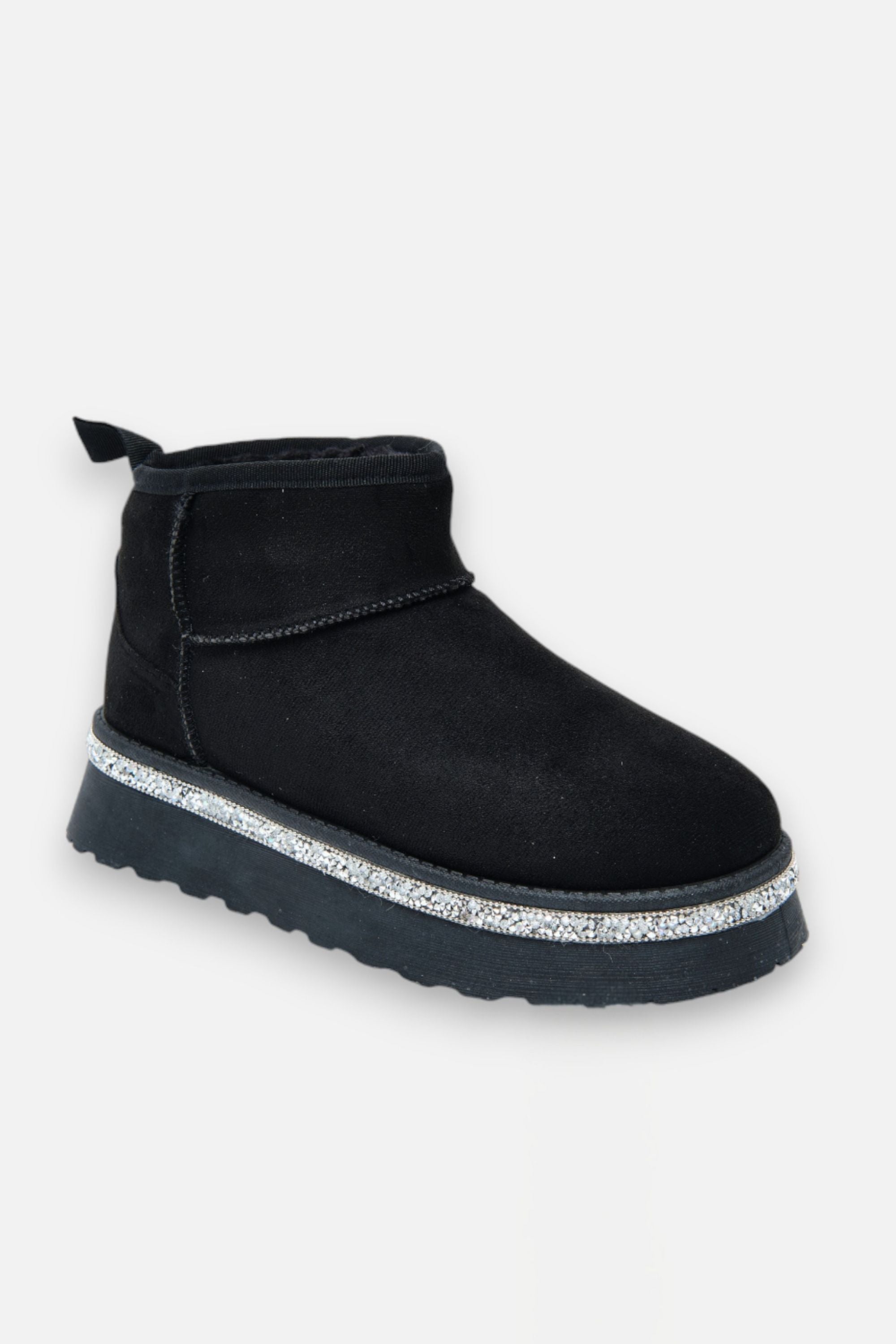 Glanzende kristallen trim platform ultra mini snugg boots in zwart 6