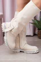Trendy kristallen trim laarzen in nude kleur voor dames. 5