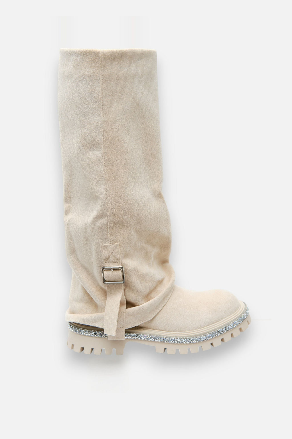 Trendy kristallen trim laarzen in nude kleur voor dames. 6
