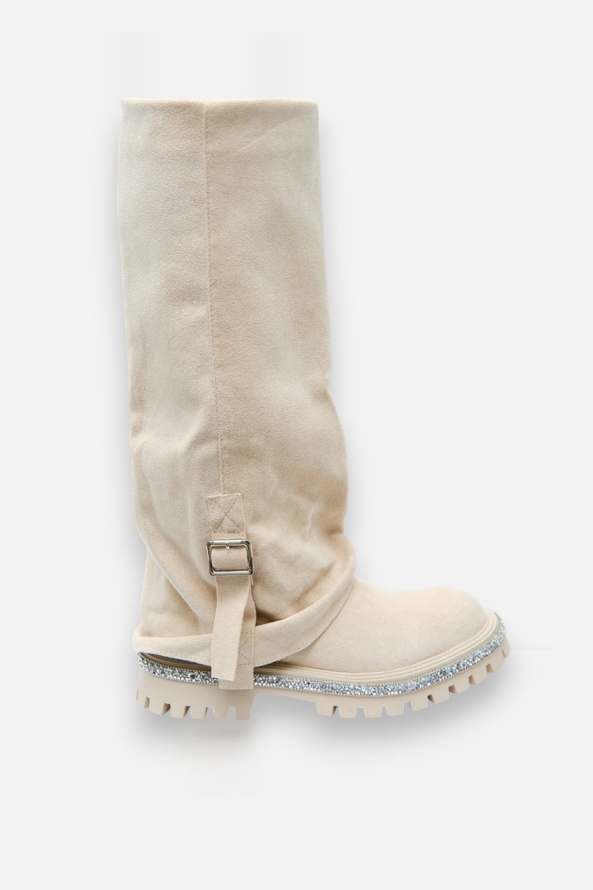 Trendy kristallen trim laarzen in nude kleur voor dames. 6