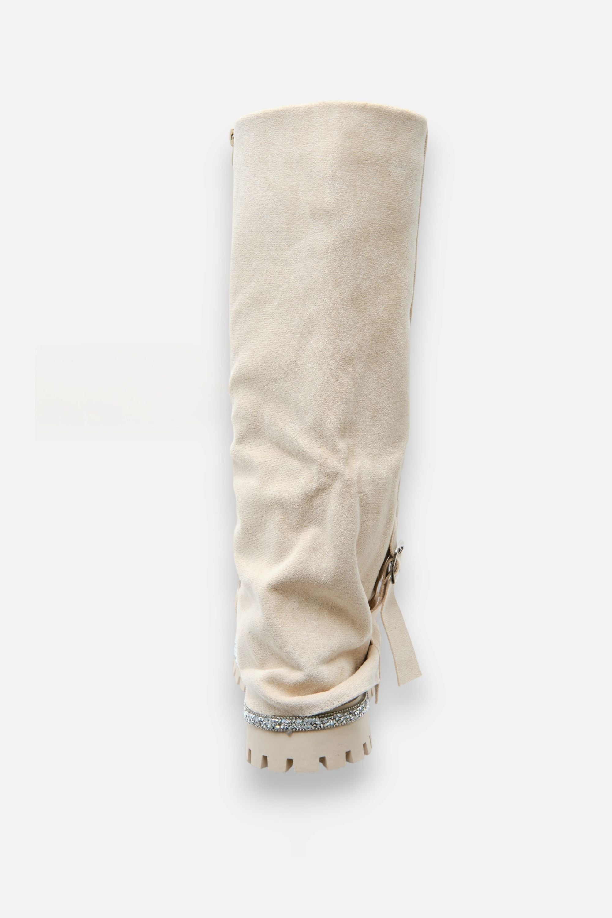 Trendy kristallen trim laarzen in nude kleur voor dames. 8