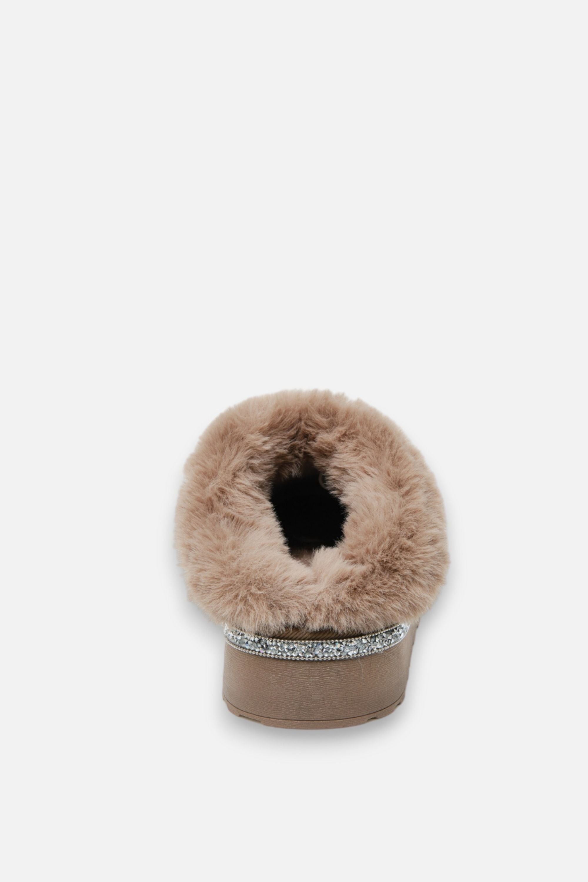 Comfortabele bruin kristallen trim slippers voor thuisgebruik. 6