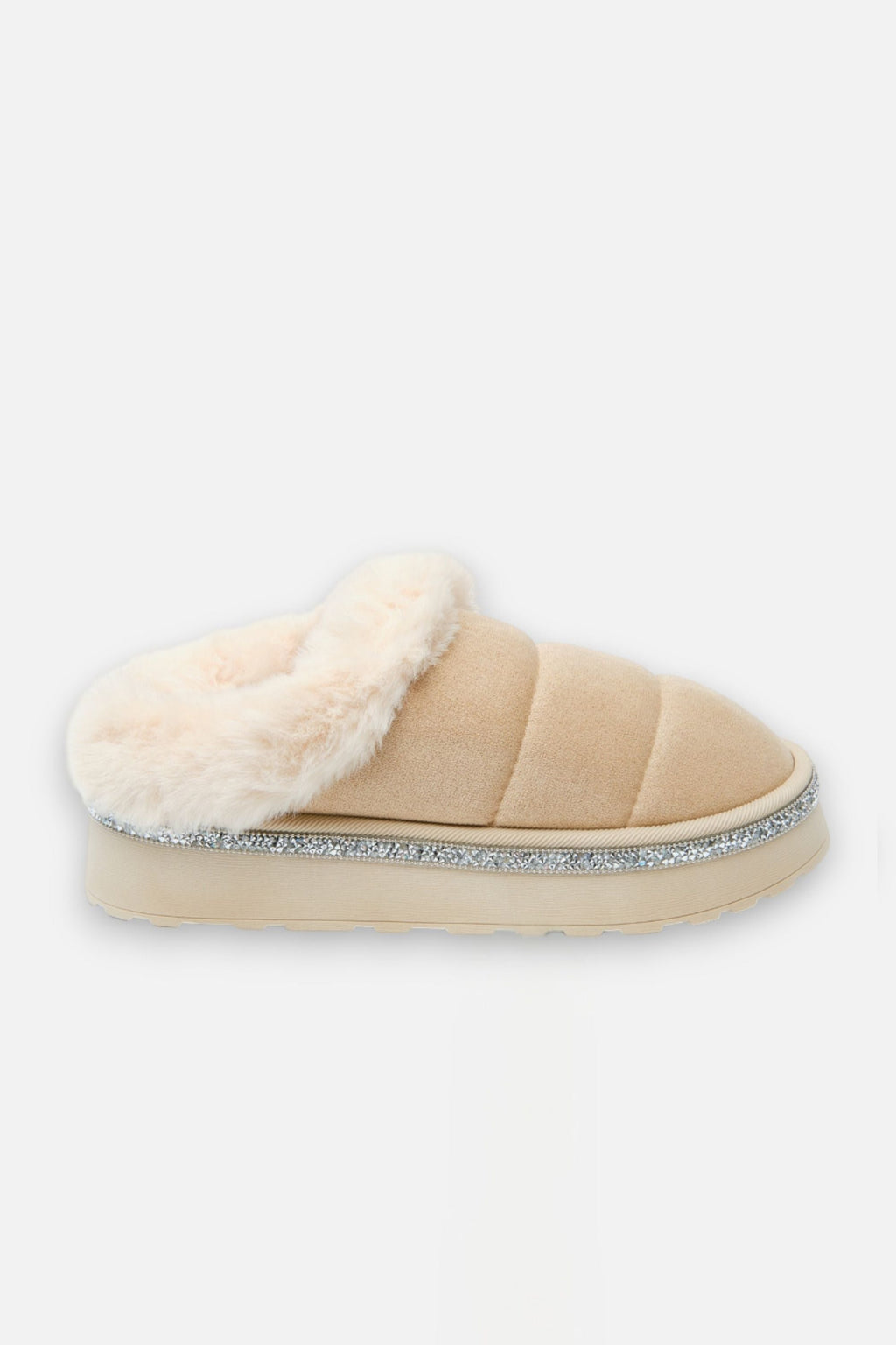 Elegante kristallen trim slippers in nude kleur. 7