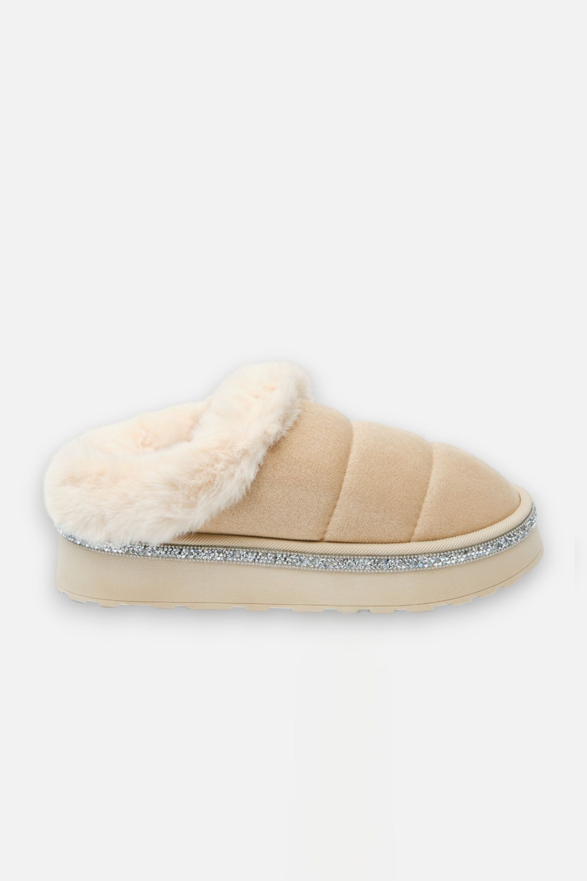Elegante kristallen trim slippers in nude kleur. 7