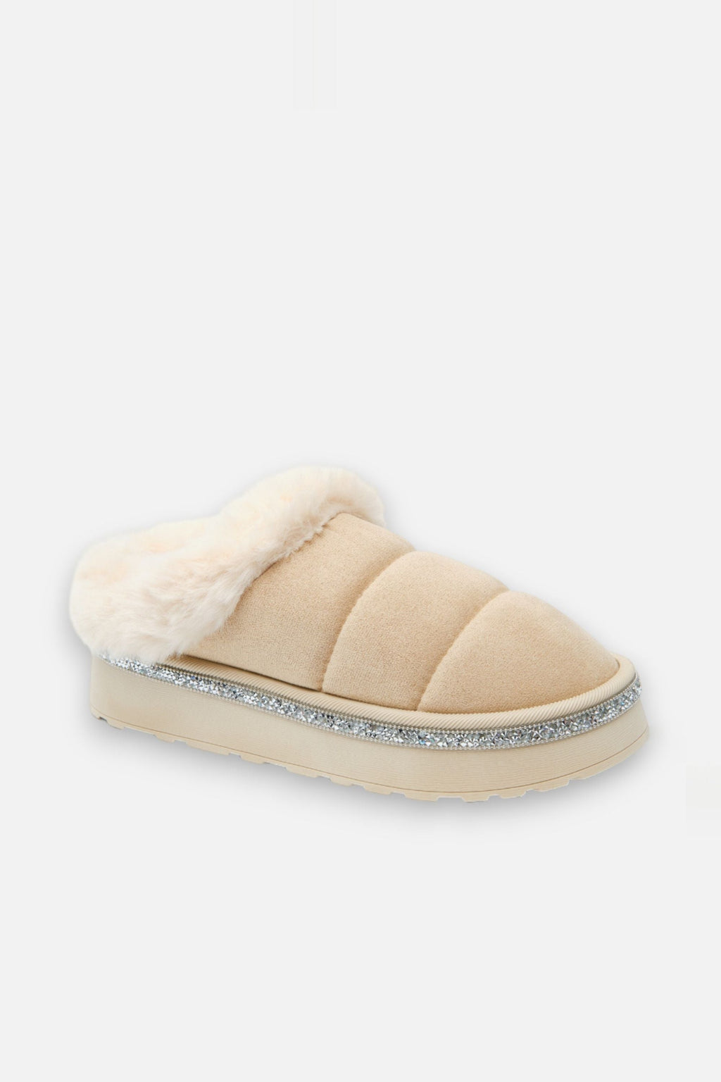Elegante kristallen trim slippers in nude kleur. 8