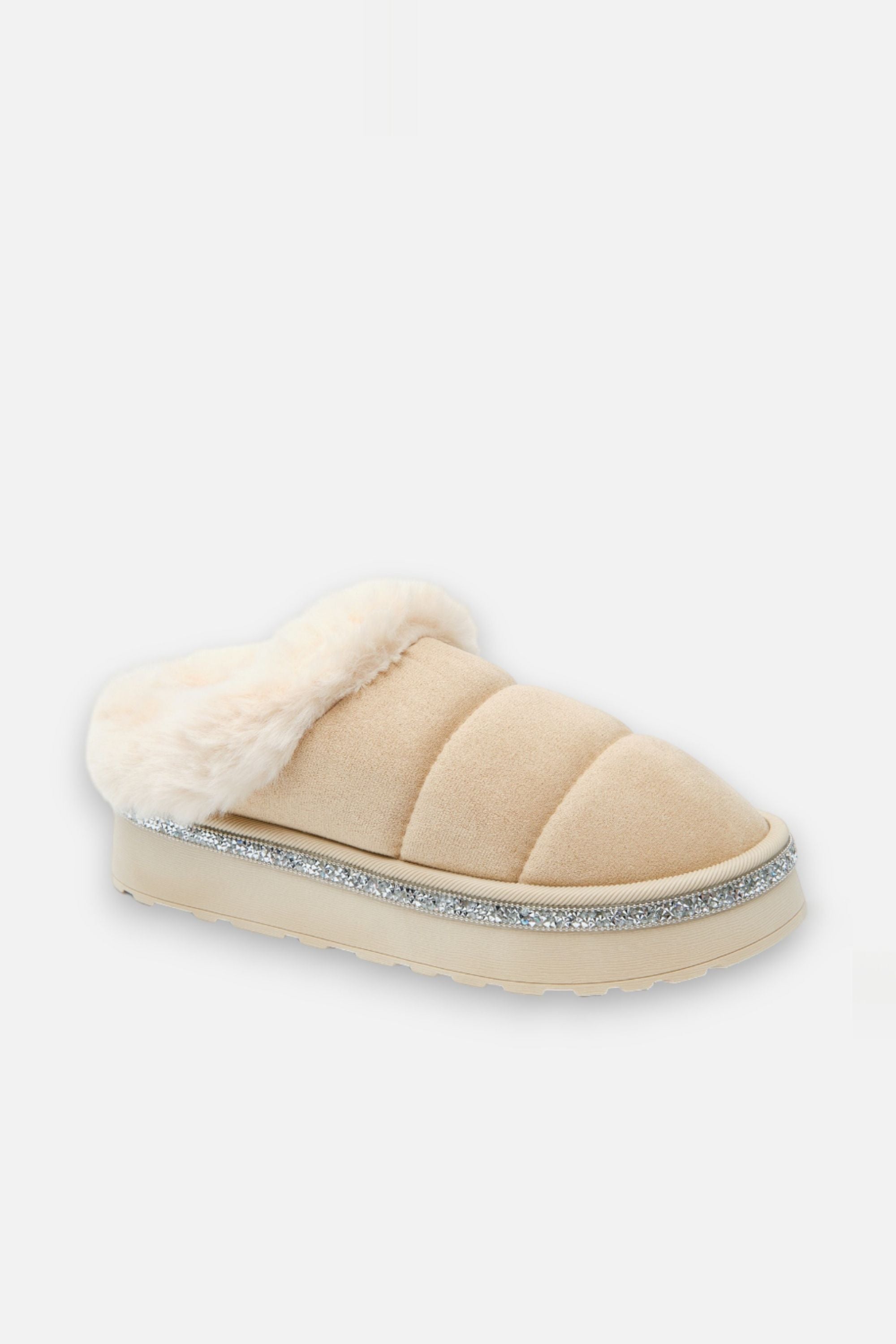 Elegante kristallen trim slippers in nude kleur. 8