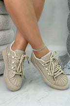 Kristallen Versierde Aura Lace-Up Sneakers in Nude kleur