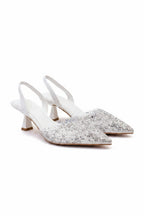 Elegante Kristalparel Avond Slingback Kitten Hakken in Wit. 3