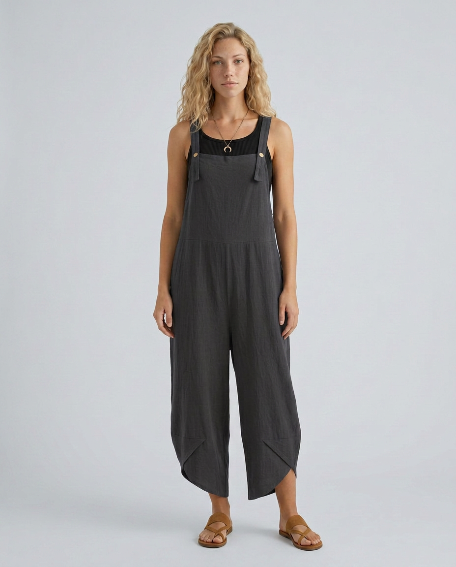 Lou ontspannen jumpsuit met brede pijpen in blauw 4