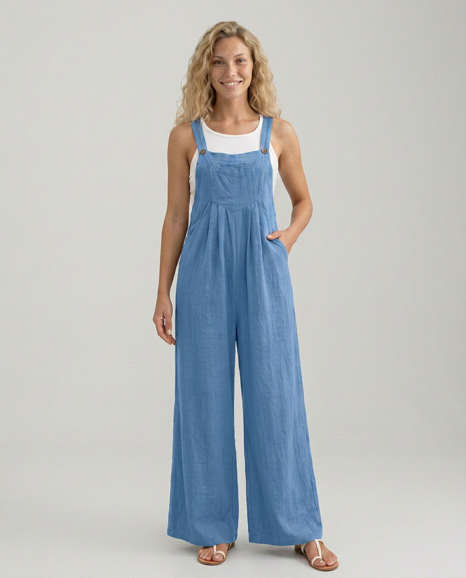 Rachel jumpsuit met wijde pijpen en verstelbare bandjes in zwart 8
