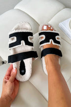 Luxe Snuggle Chic Slipper Sliders in zwart met faux schapenvacht
