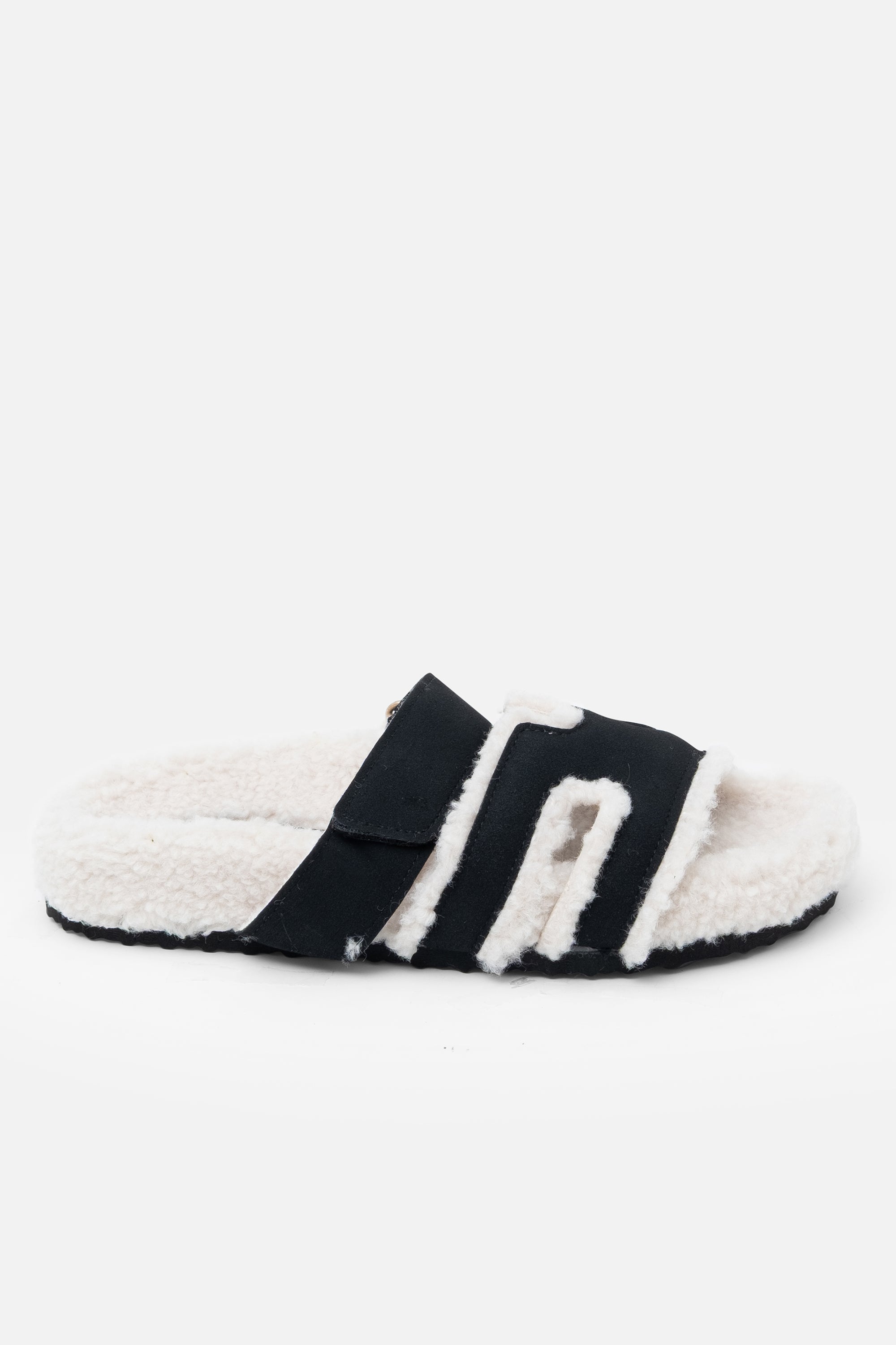 Luxe Snuggle Chic Slipper Sliders in zwart met faux schapenvacht 6