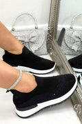 Elegante zwarte slip-on trainers met sprankeling en comfortabele pasvorm.