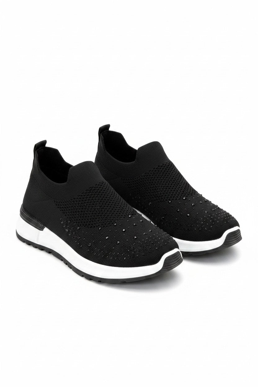 Elegante zwarte slip-on trainers met sprankeling en comfortabele pasvorm. 3